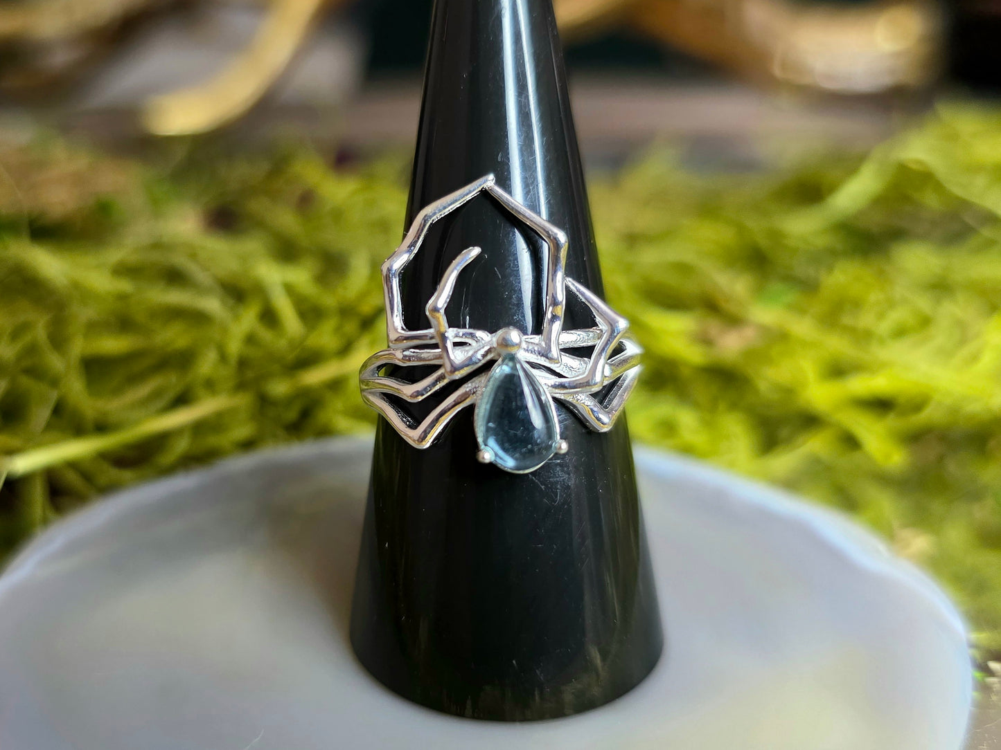 Blue Tourmaline Spider Ring