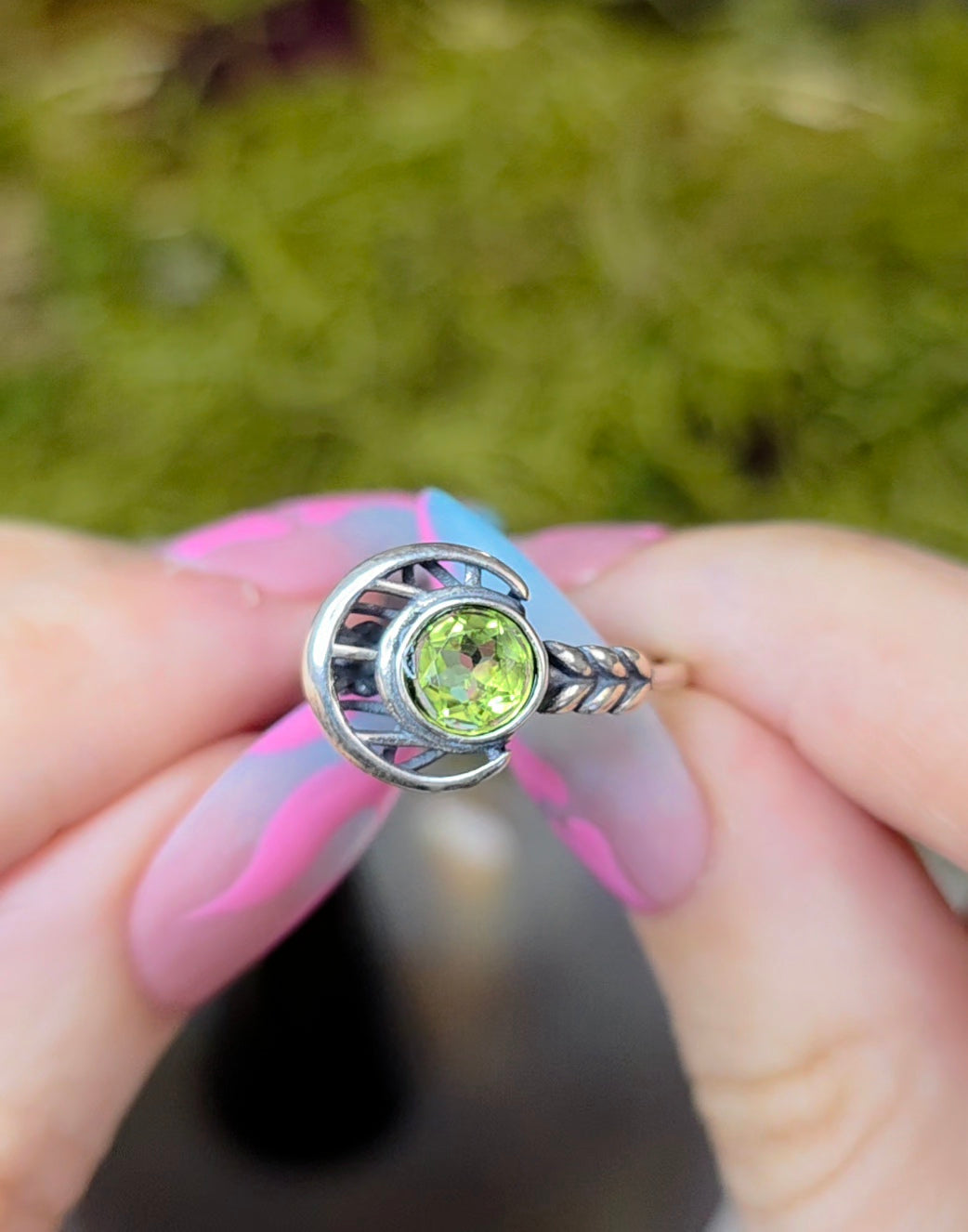 Silver Moon and Peridot Ring B