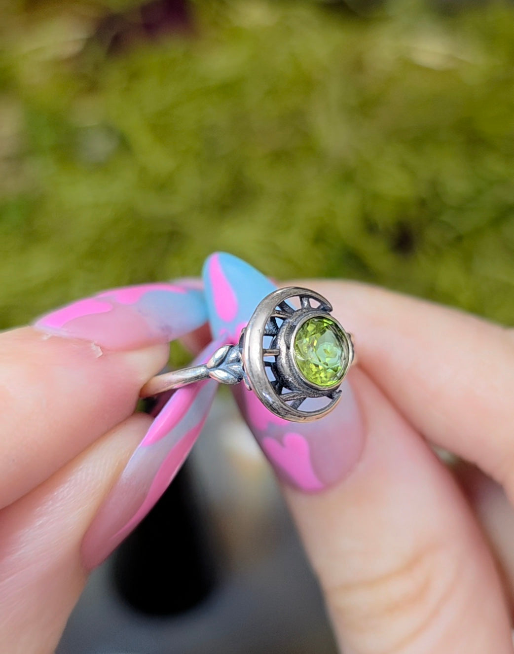 Silver Moon and Peridot Ring B