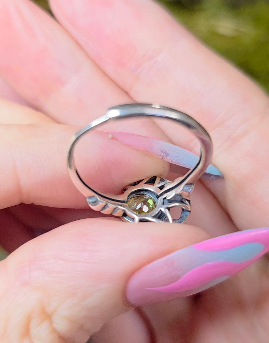 Silver Moon and Peridot Ring B