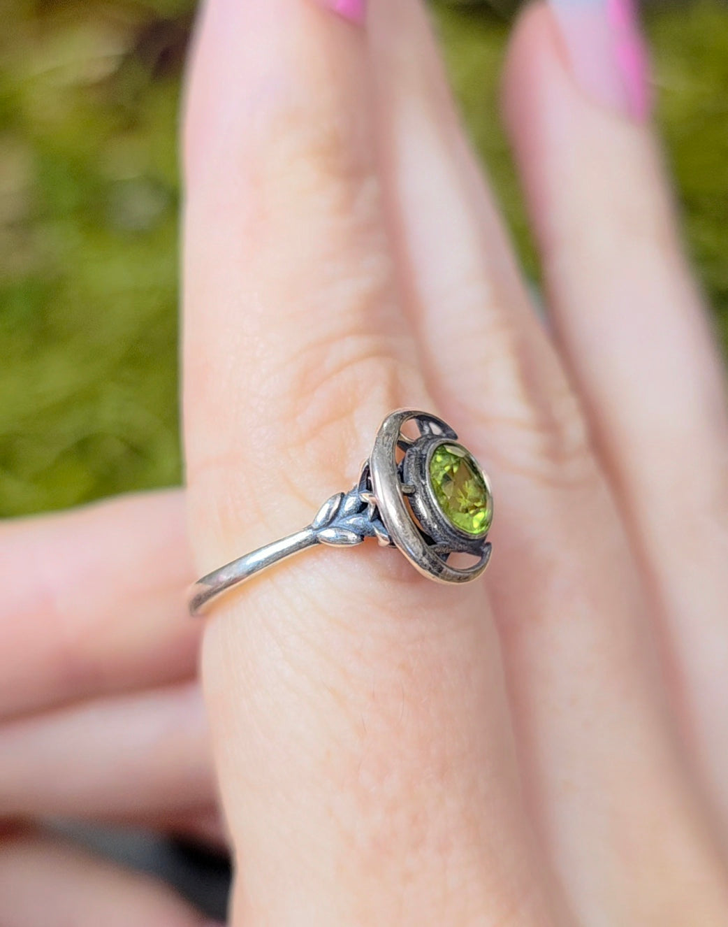 Silver Moon and Peridot Ring B