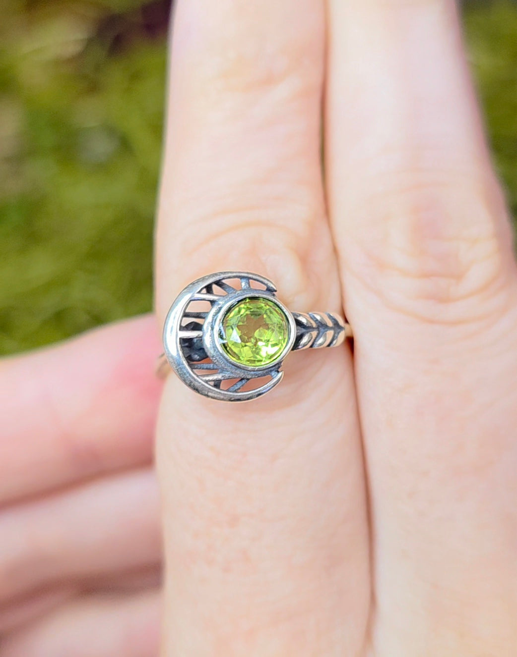 Silver Moon and Peridot Ring B