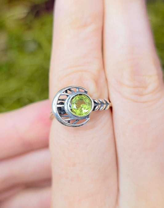Silver Moon and Peridot Ring B