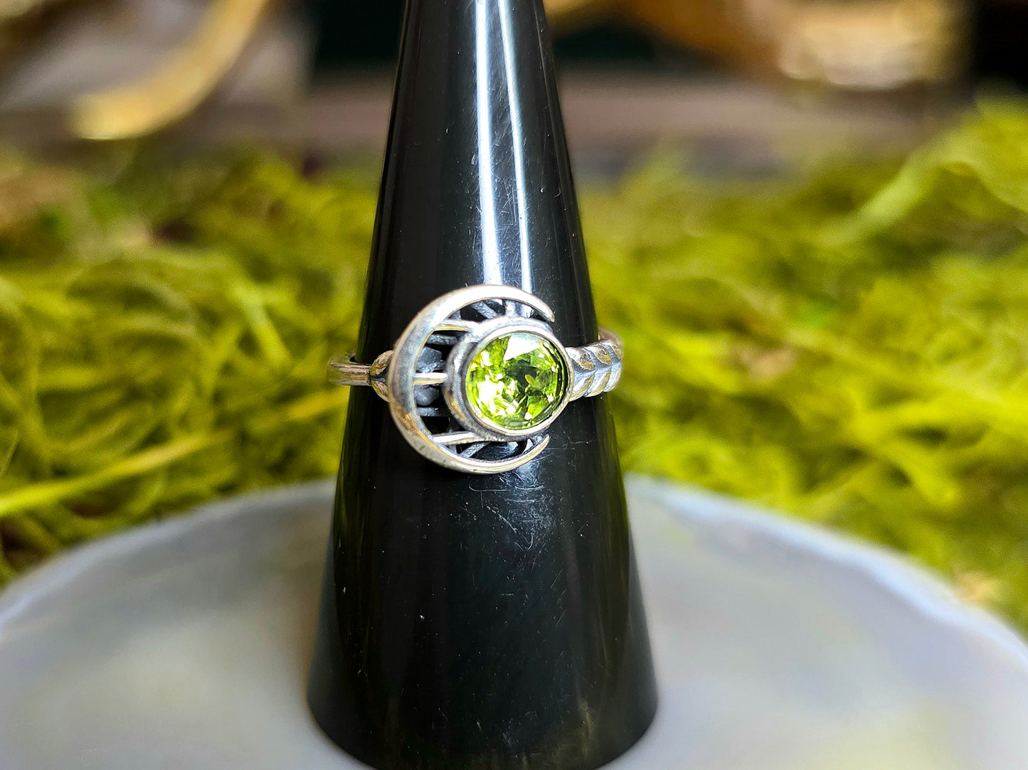 Silver Moon and Peridot Ring B