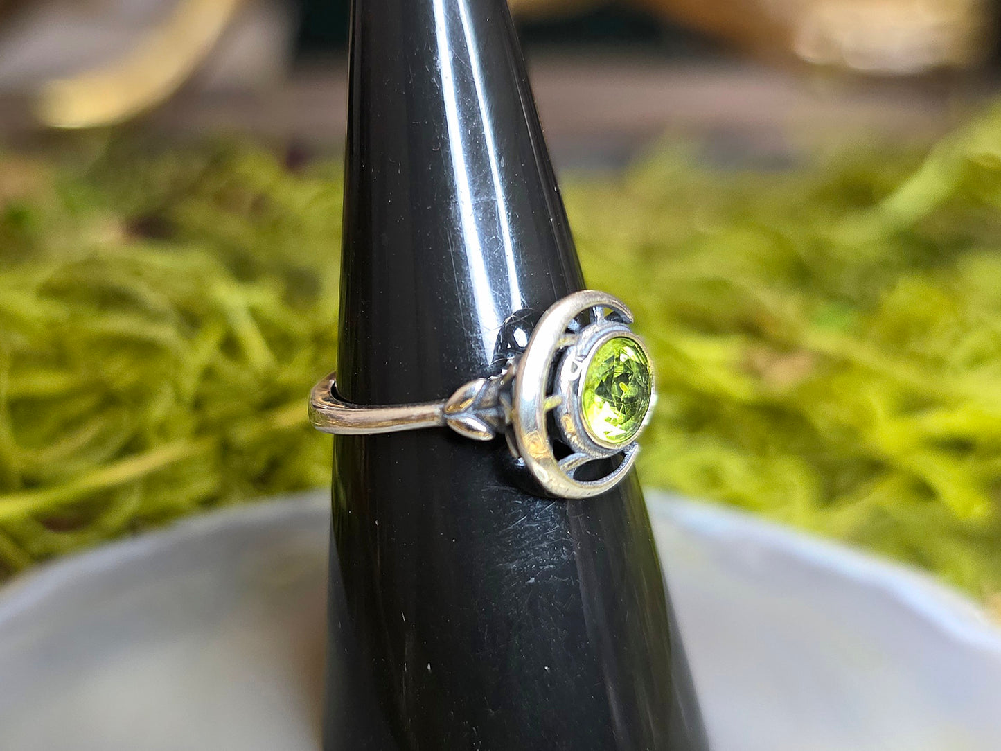 Silver Moon and Peridot Ring B
