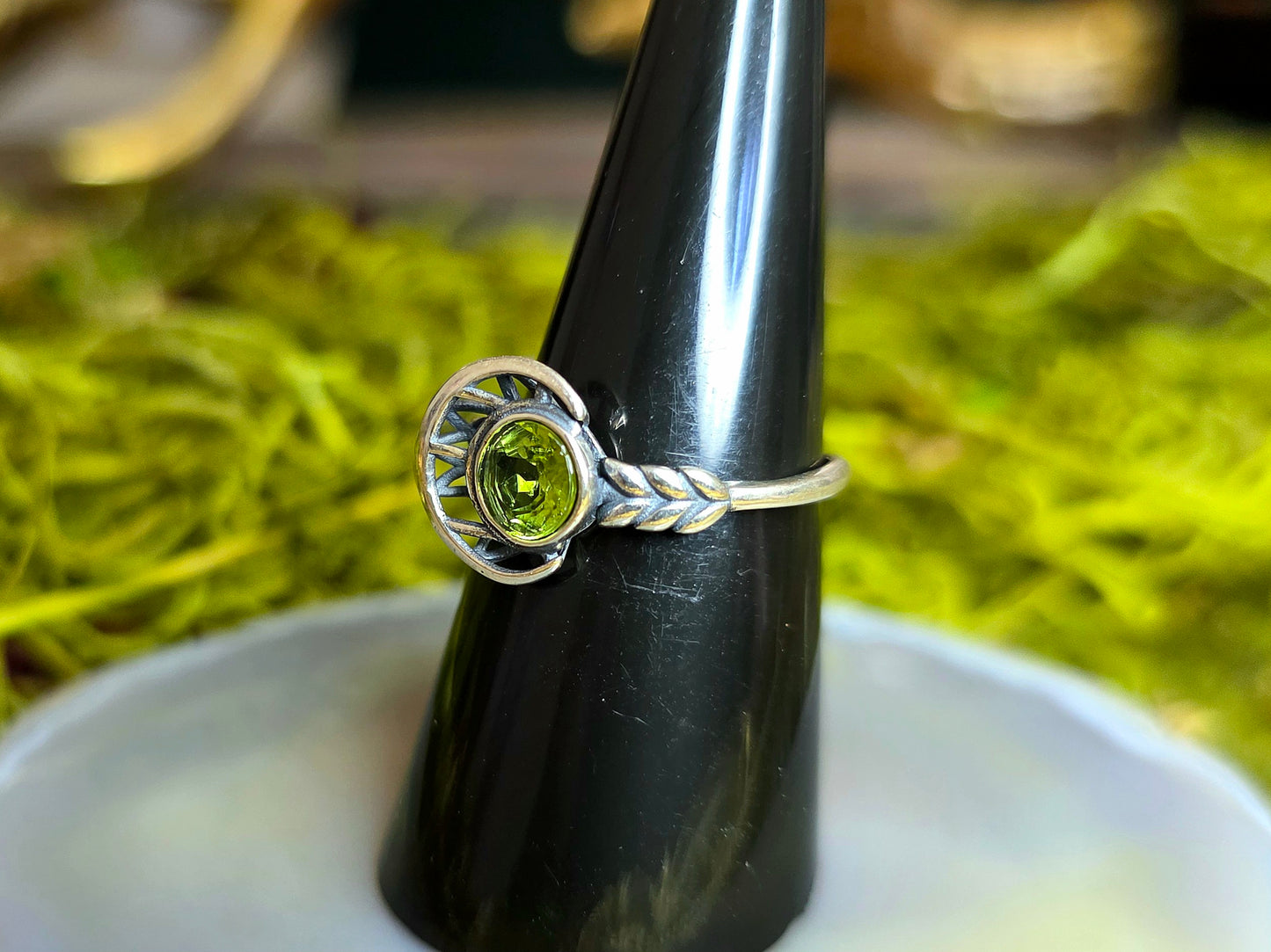 Silver Moon and Peridot Ring B