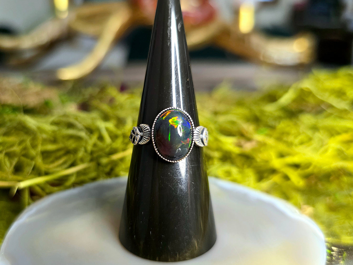 Black Opal Moon Phase Ring