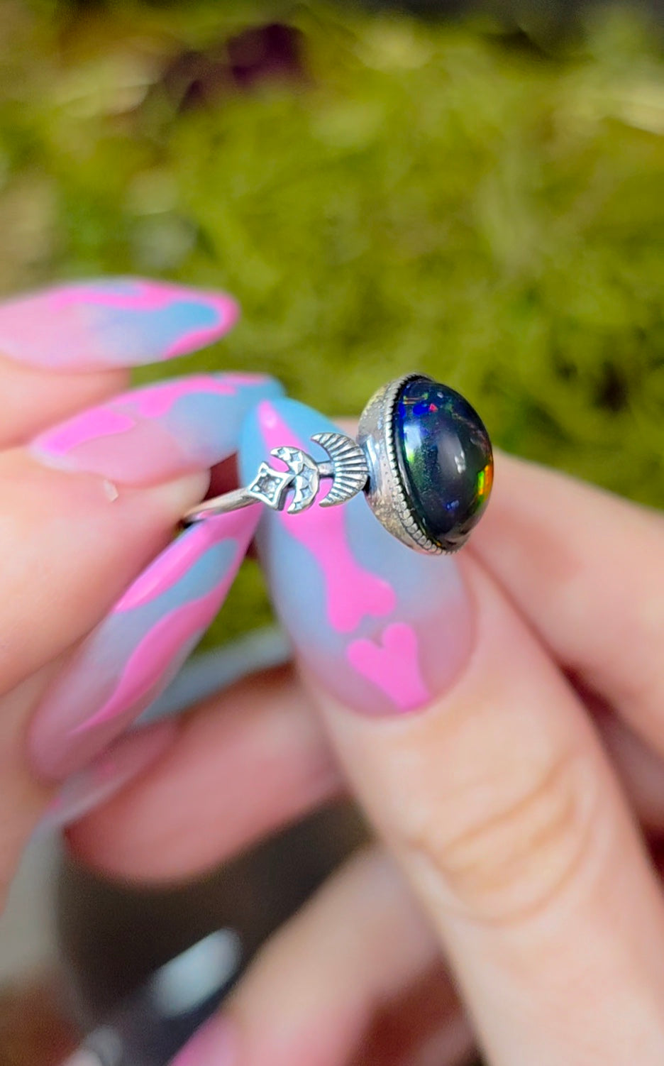 Black Opal Moon Phase Ring