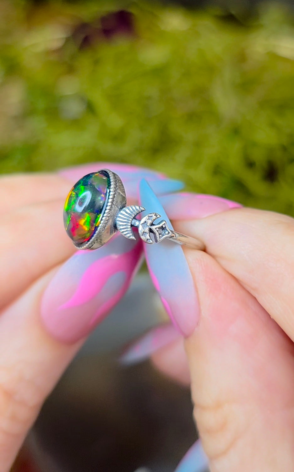 Black Opal Moon Phase Ring
