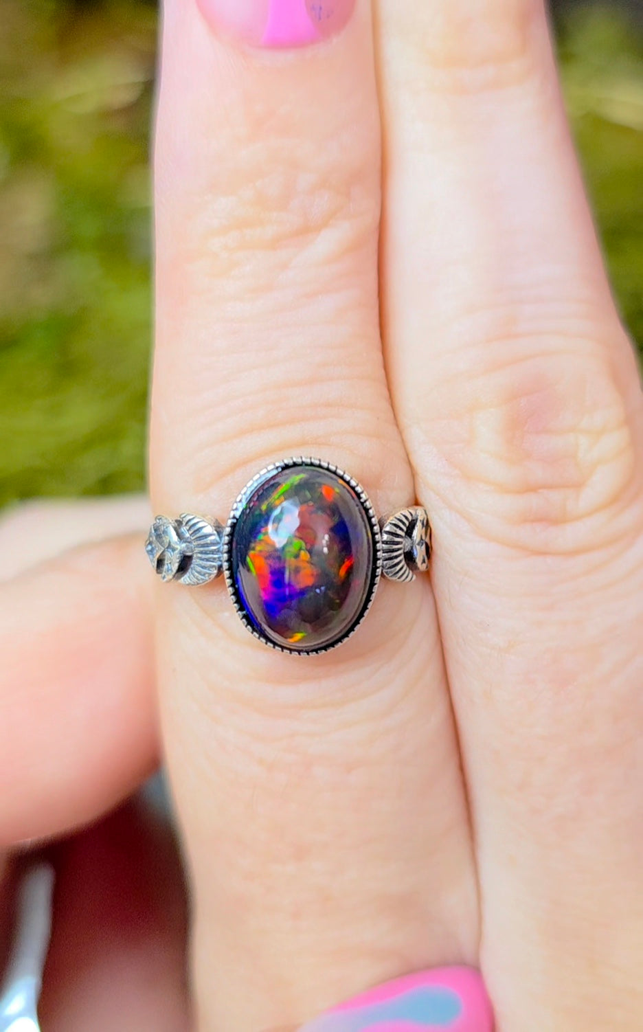 Black Opal Moon Phase Ring