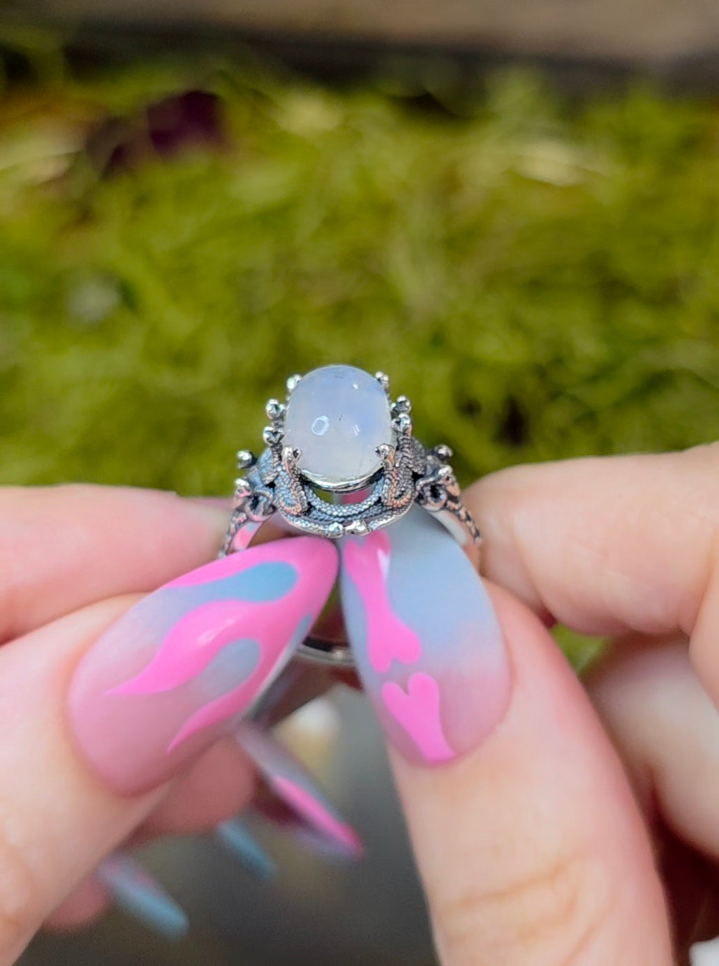 Rainbow Moonstone Medusa Ring A