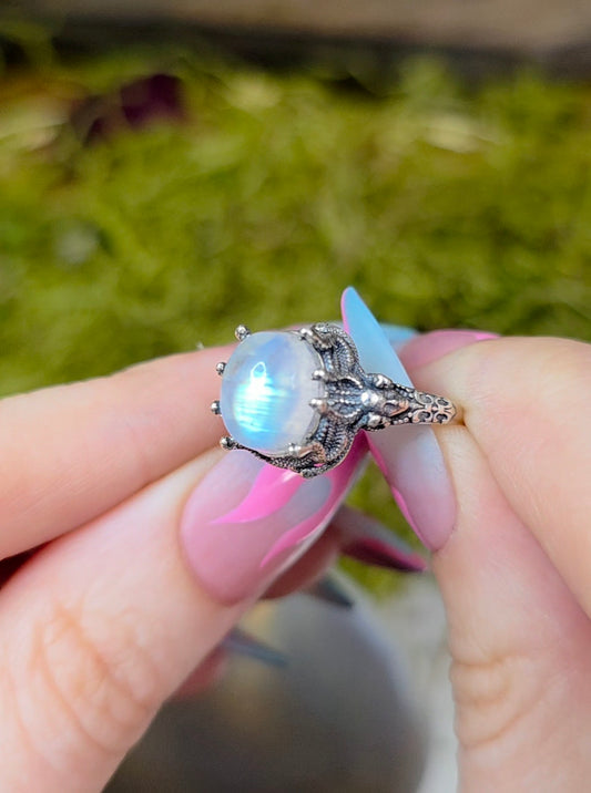 Rainbow Moonstone Medusa Ring A