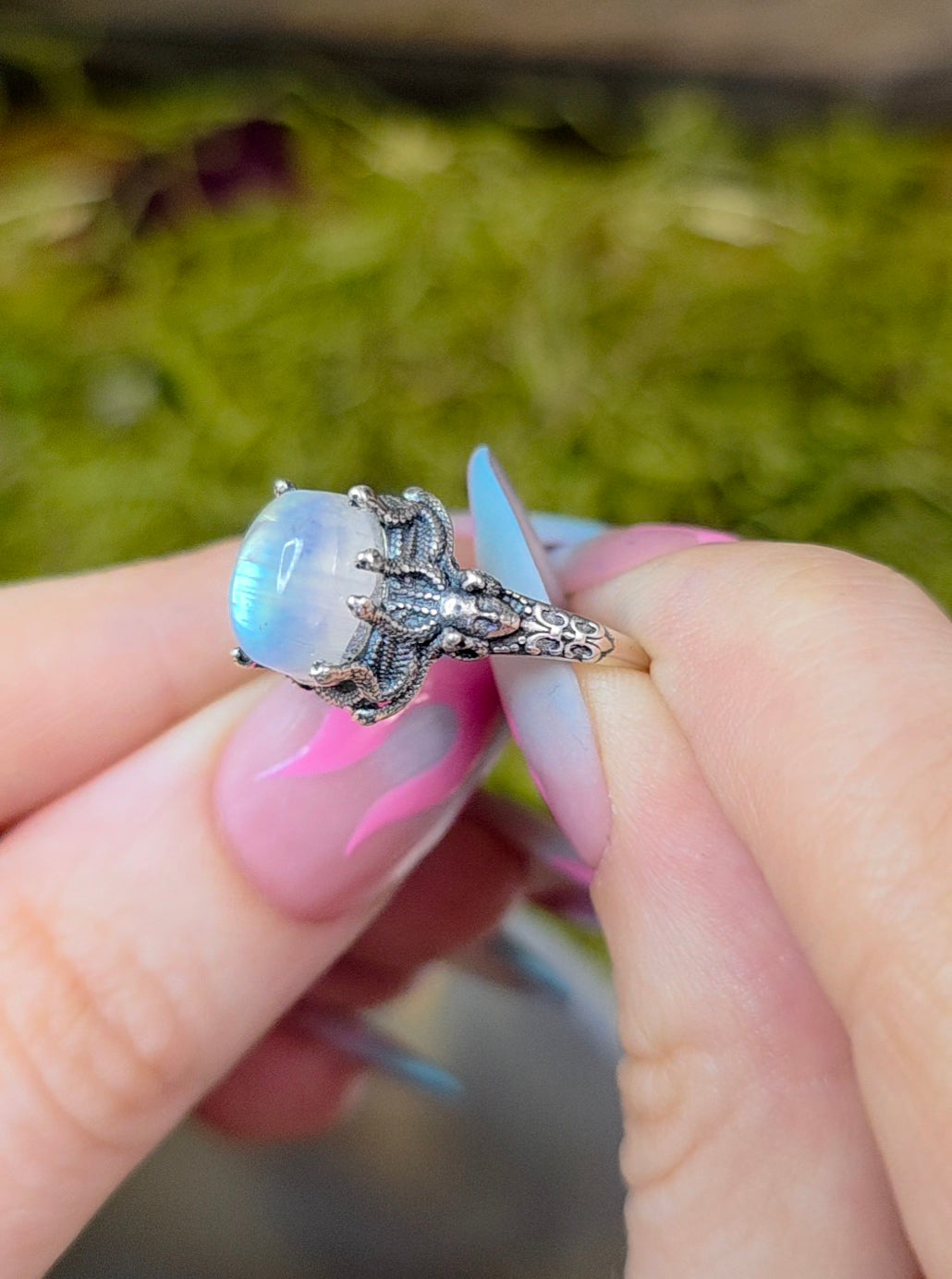 Rainbow Moonstone Medusa Ring A