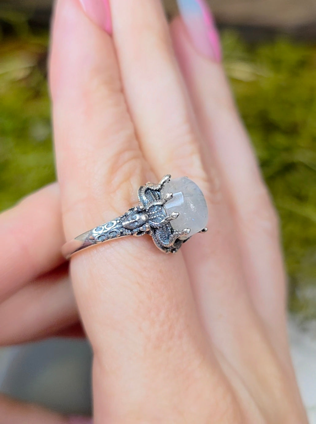 Rainbow Moonstone Medusa Ring A