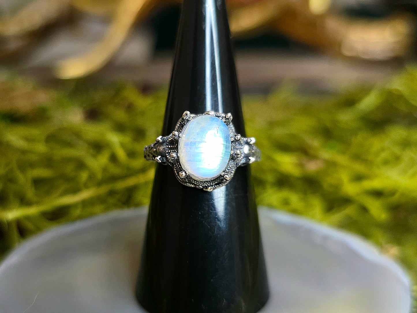 Rainbow Moonstone Medusa Ring A