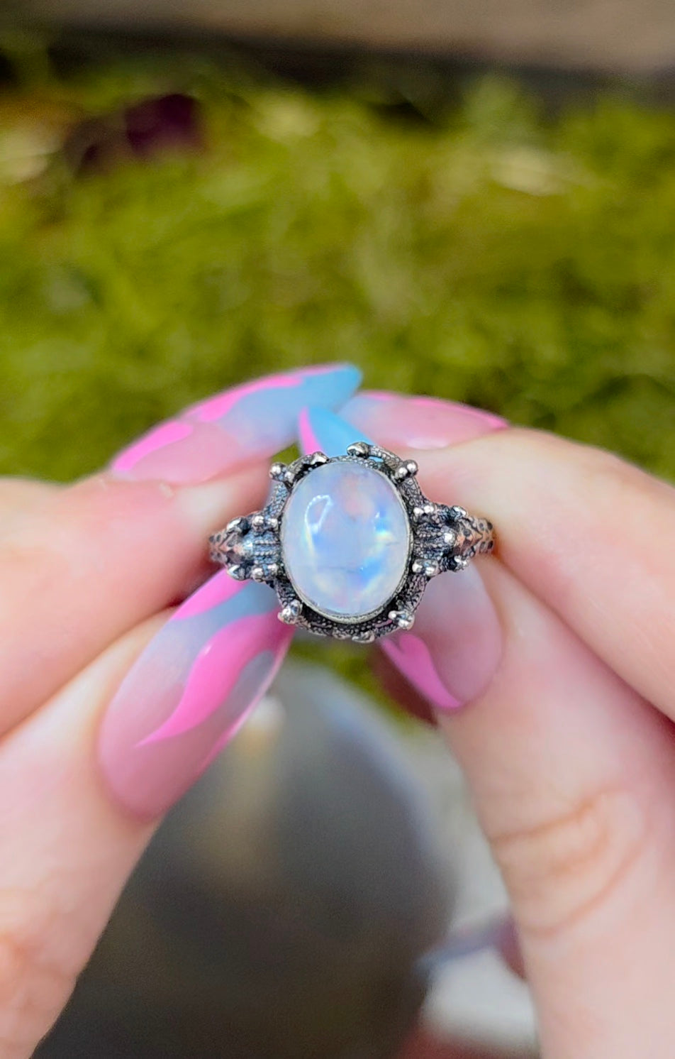 Rainbow Moonstone Medusa Ring B