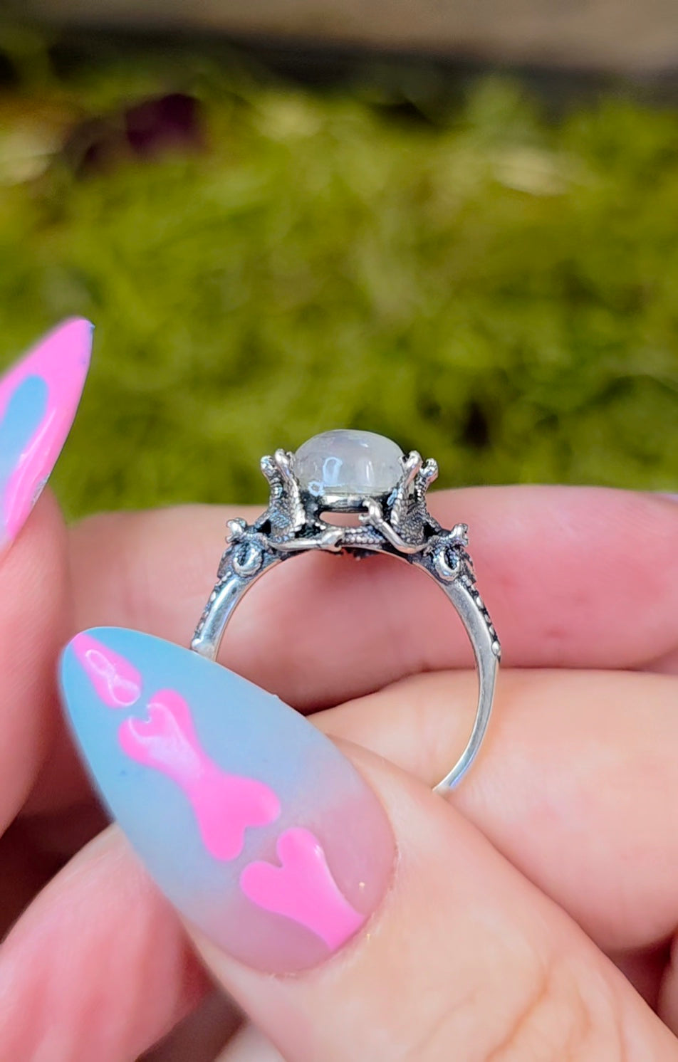 Rainbow Moonstone Medusa Ring B