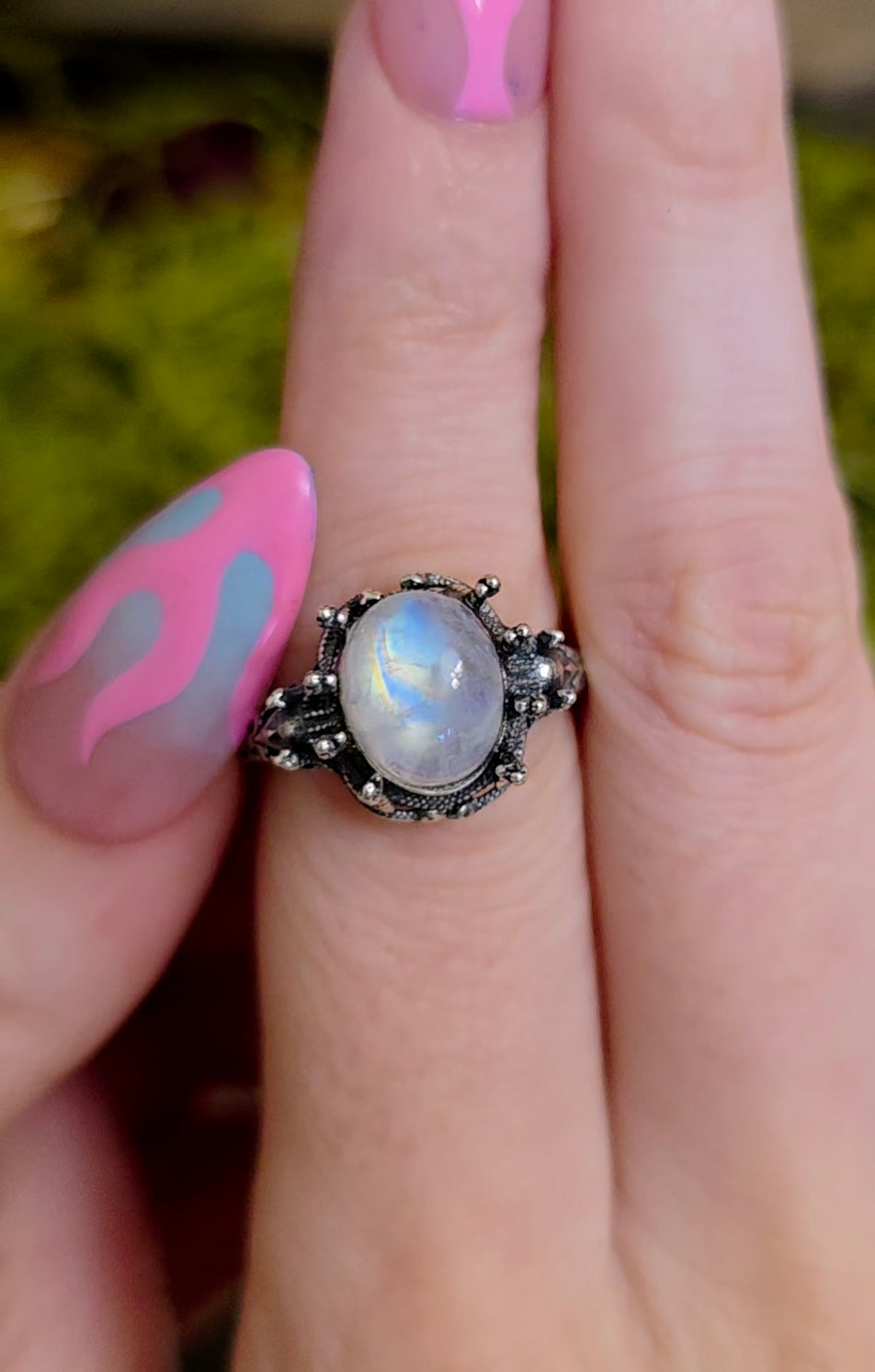 Rainbow Moonstone Medusa Ring B