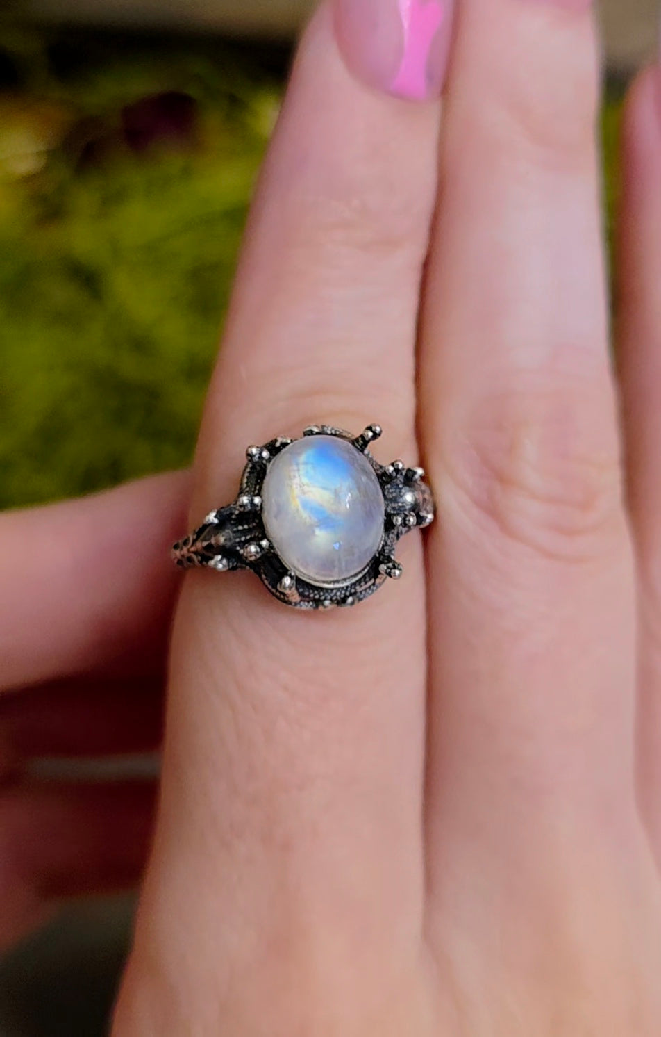 Rainbow Moonstone Medusa Ring B