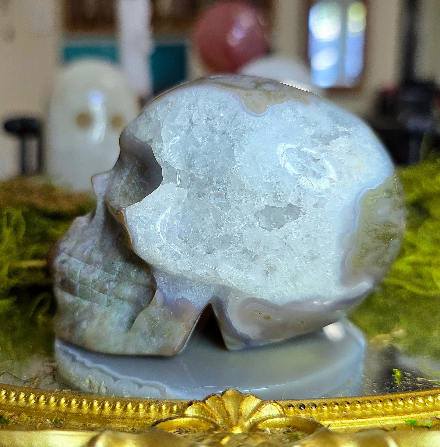 Blue Moss Agate Skull
