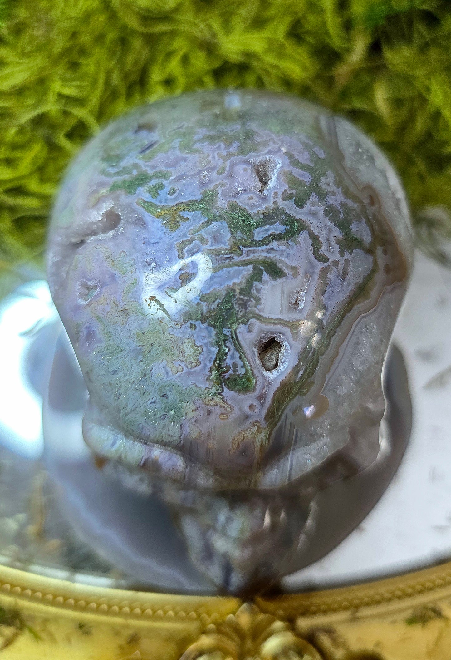 Blue Moss Agate Skull