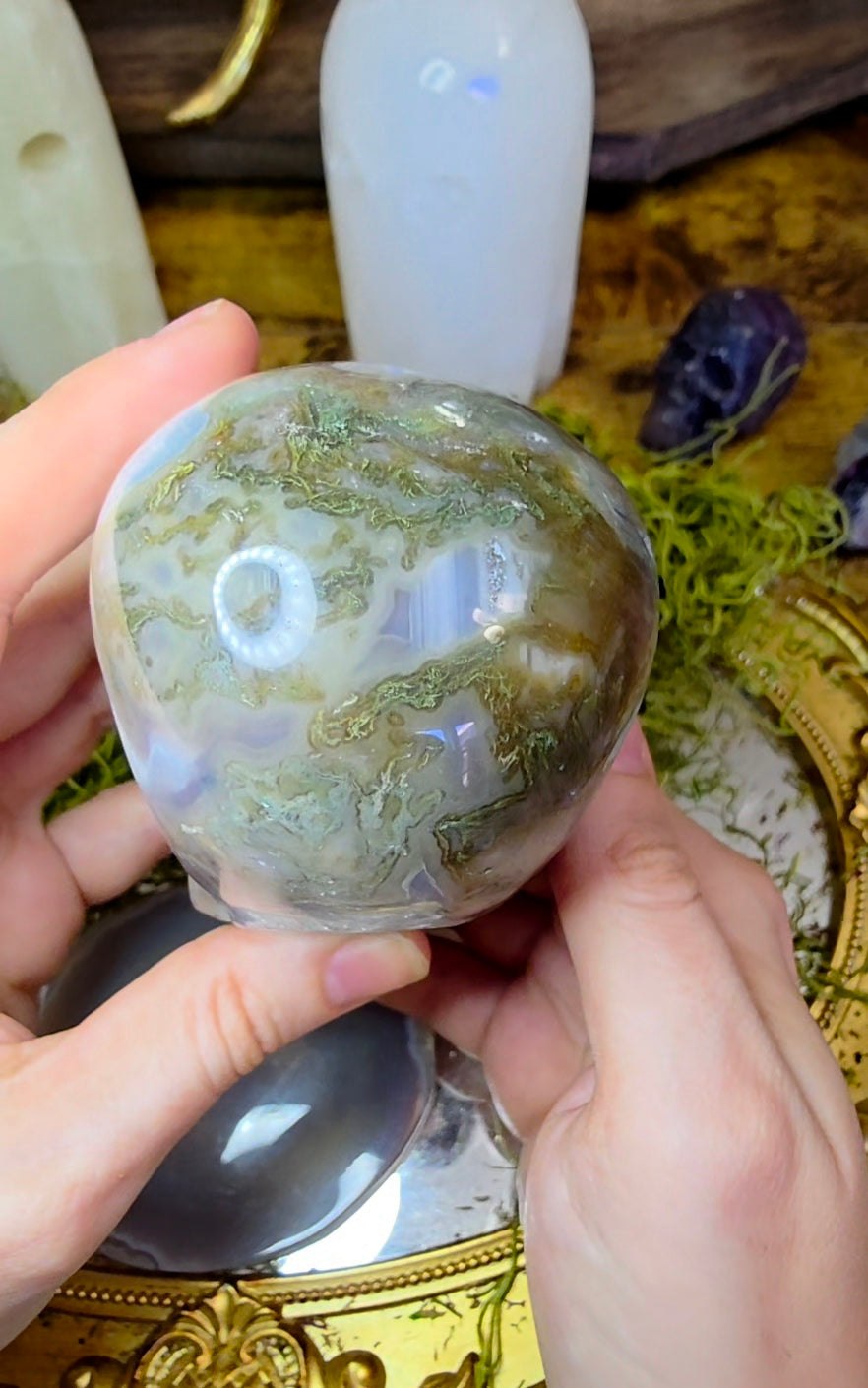 Blue Moss Agate Skull