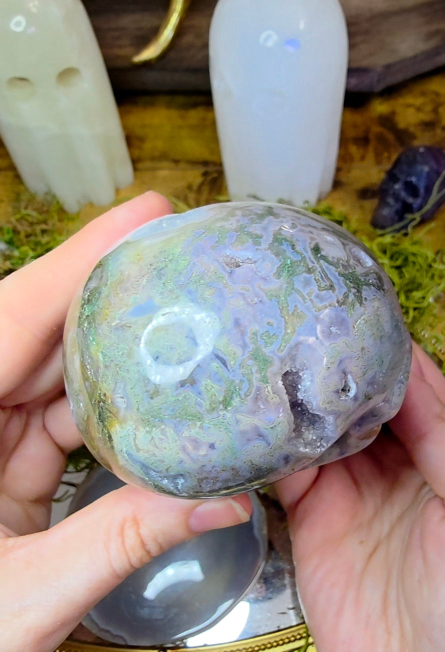 Blue Moss Agate Skull
