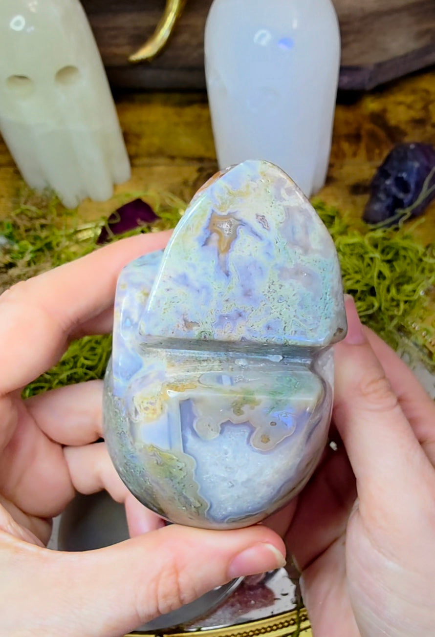Blue Moss Agate Skull