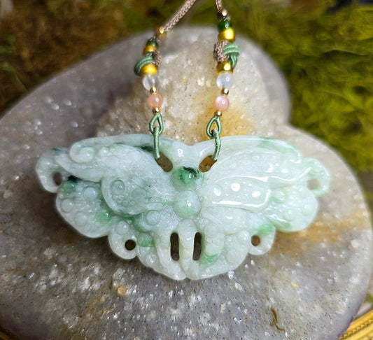 Light Jadeite Moth Pendant Necklace