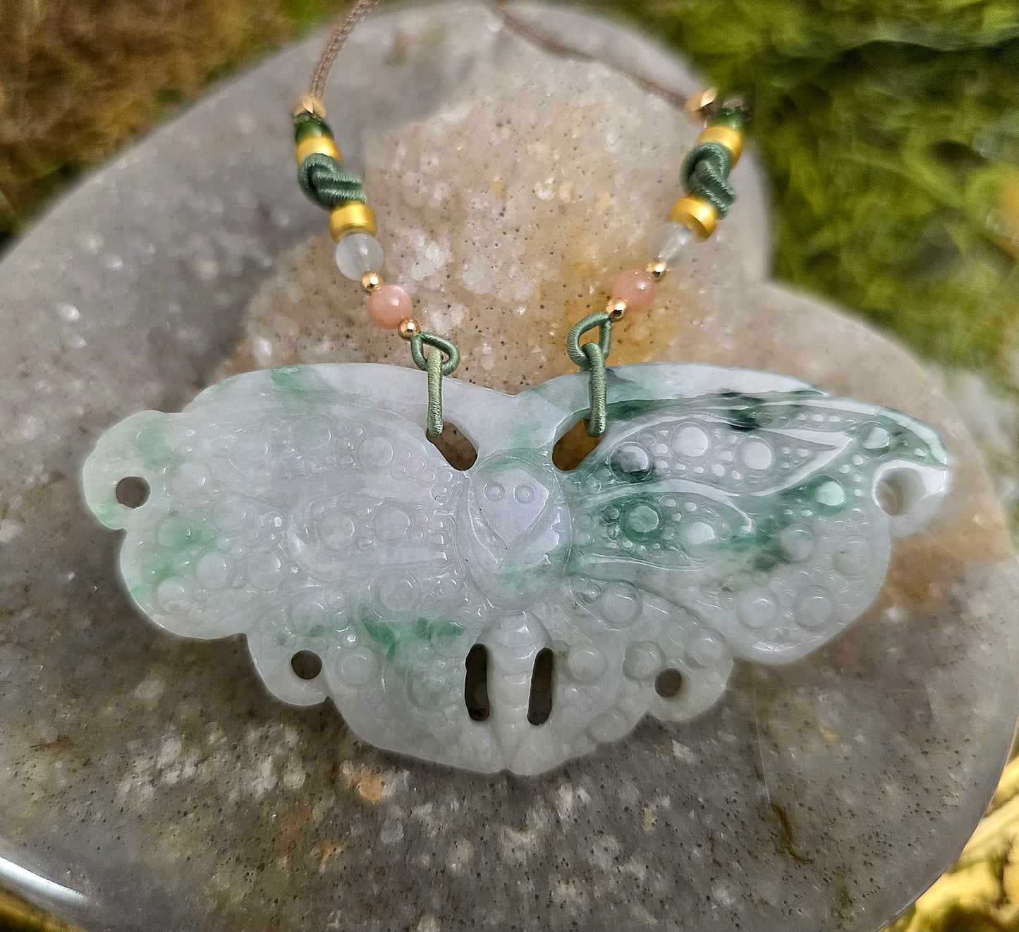 Light Jadeite Moth Pendant Necklace