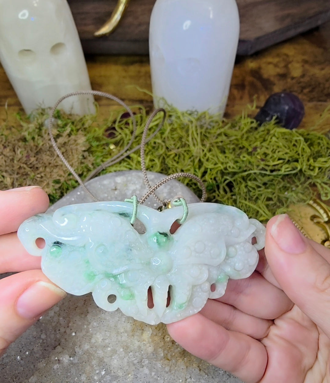 Light Jadeite Moth Pendant Necklace