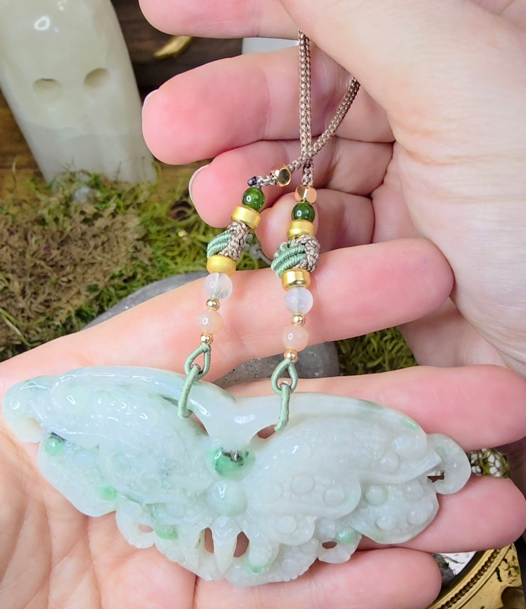 Light Jadeite Moth Pendant Necklace