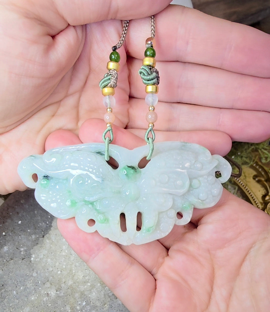 Light Jadeite Moth Pendant Necklace