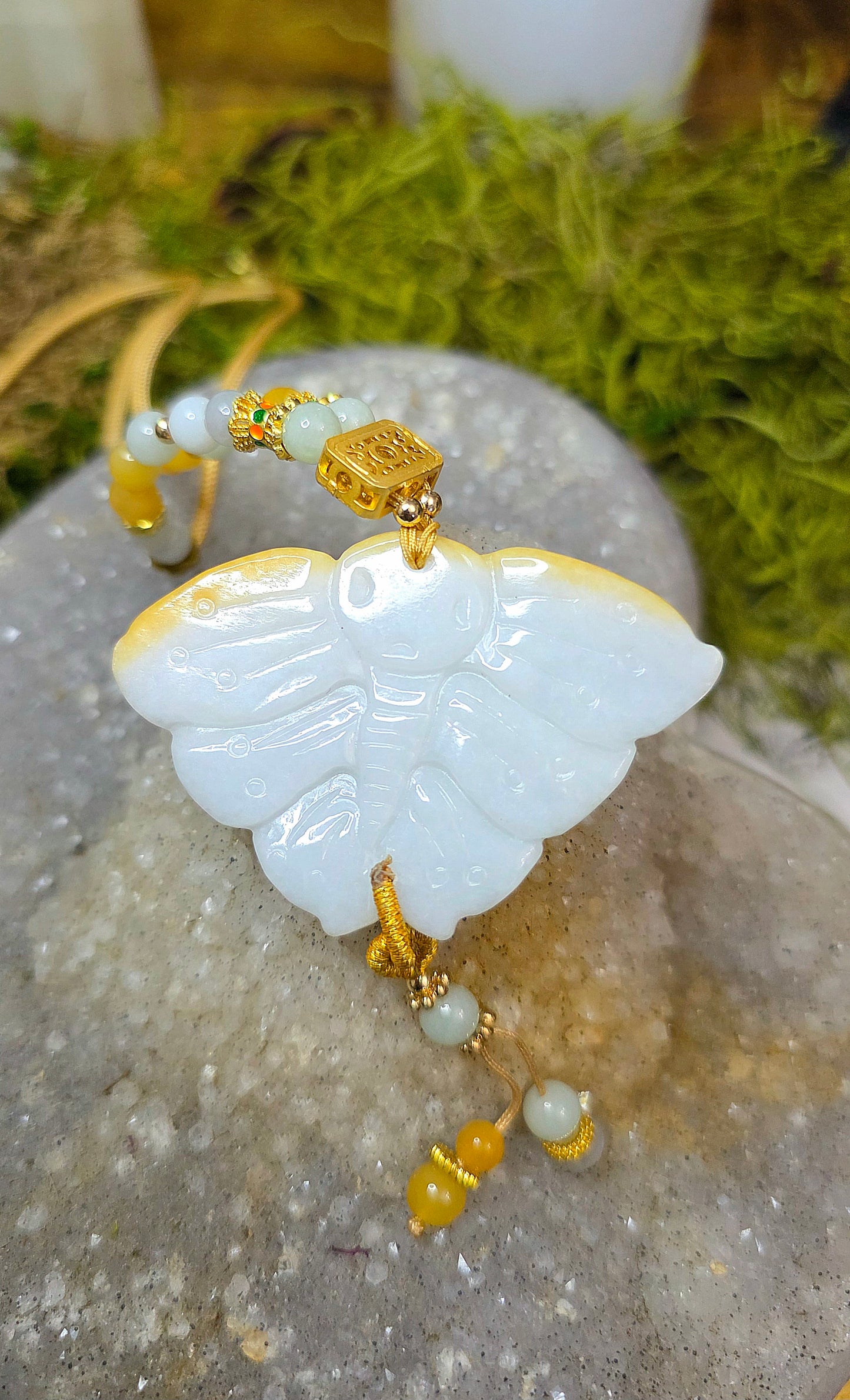 Two Tone Jadeite Moth Pendant Necklace