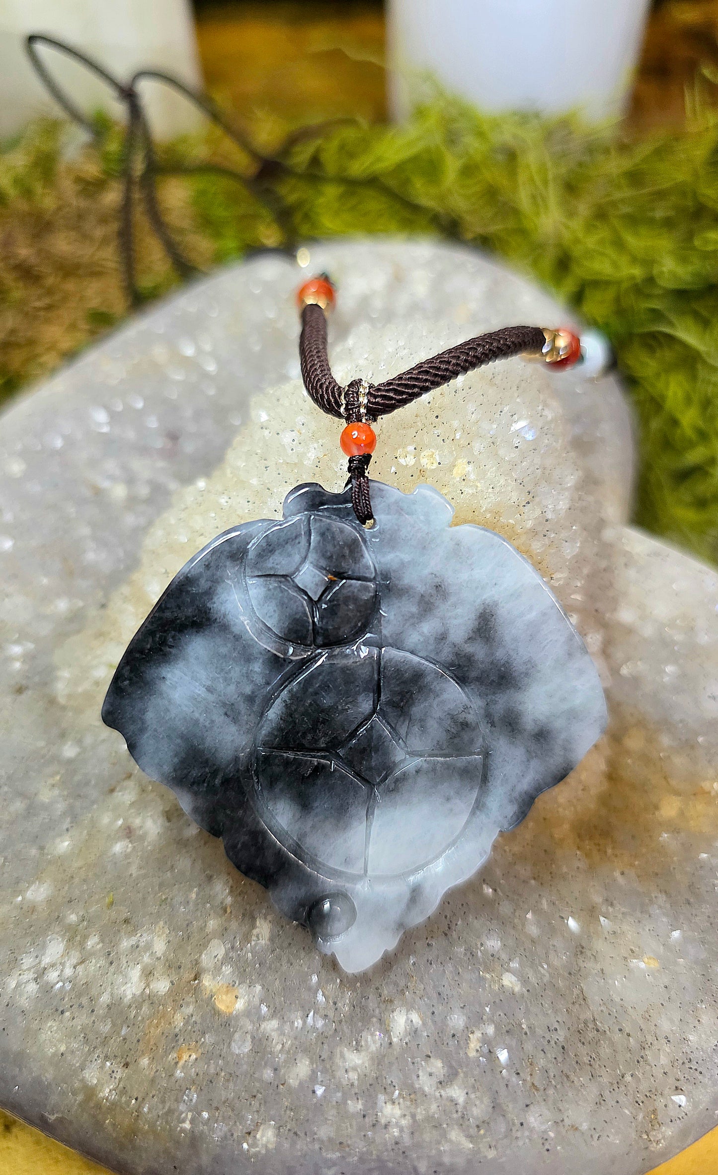 Black and White Jadeite Moth Pendant Necklace