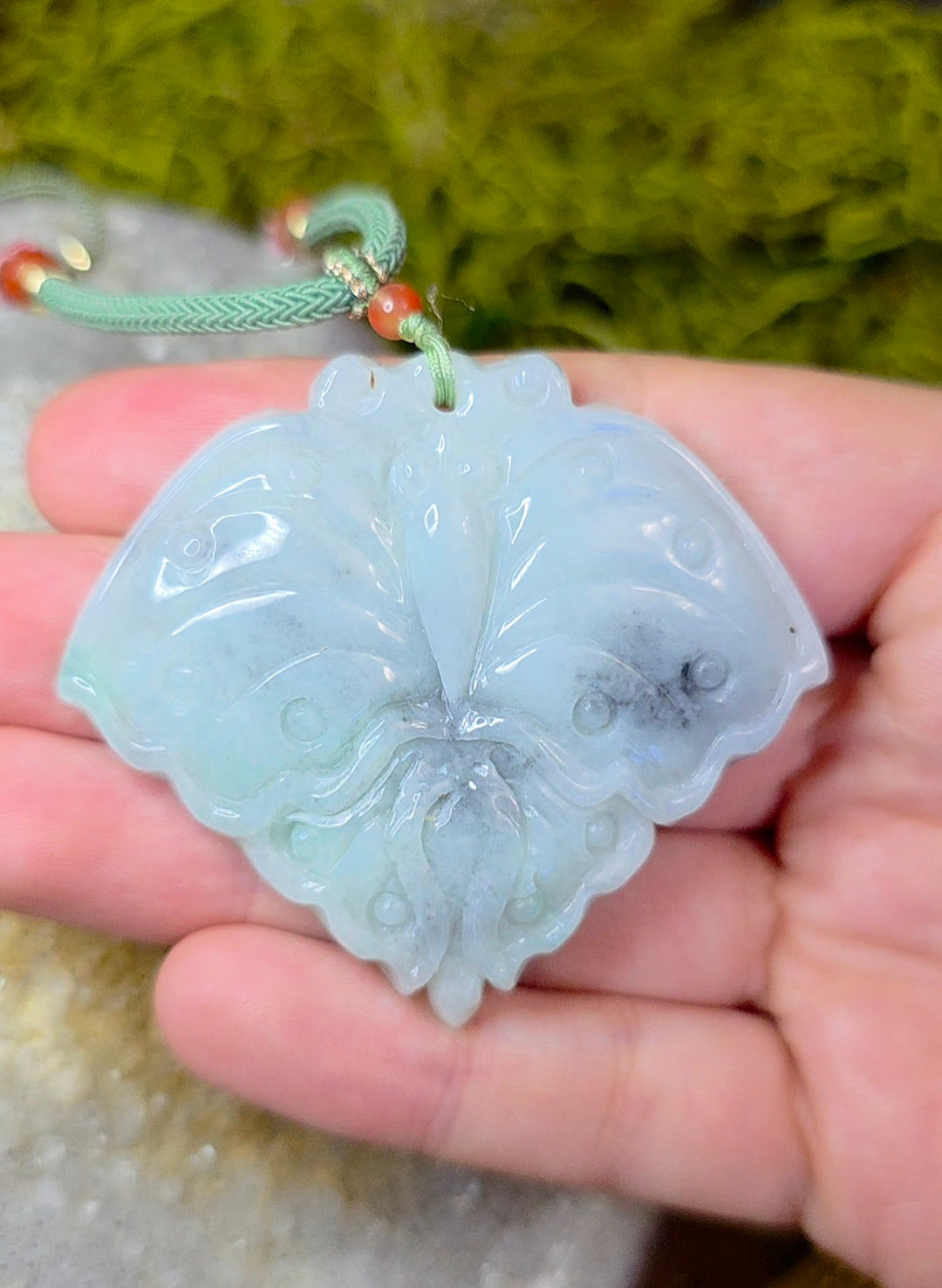 Black and Green Jadeite Moth Pendant Necklace A