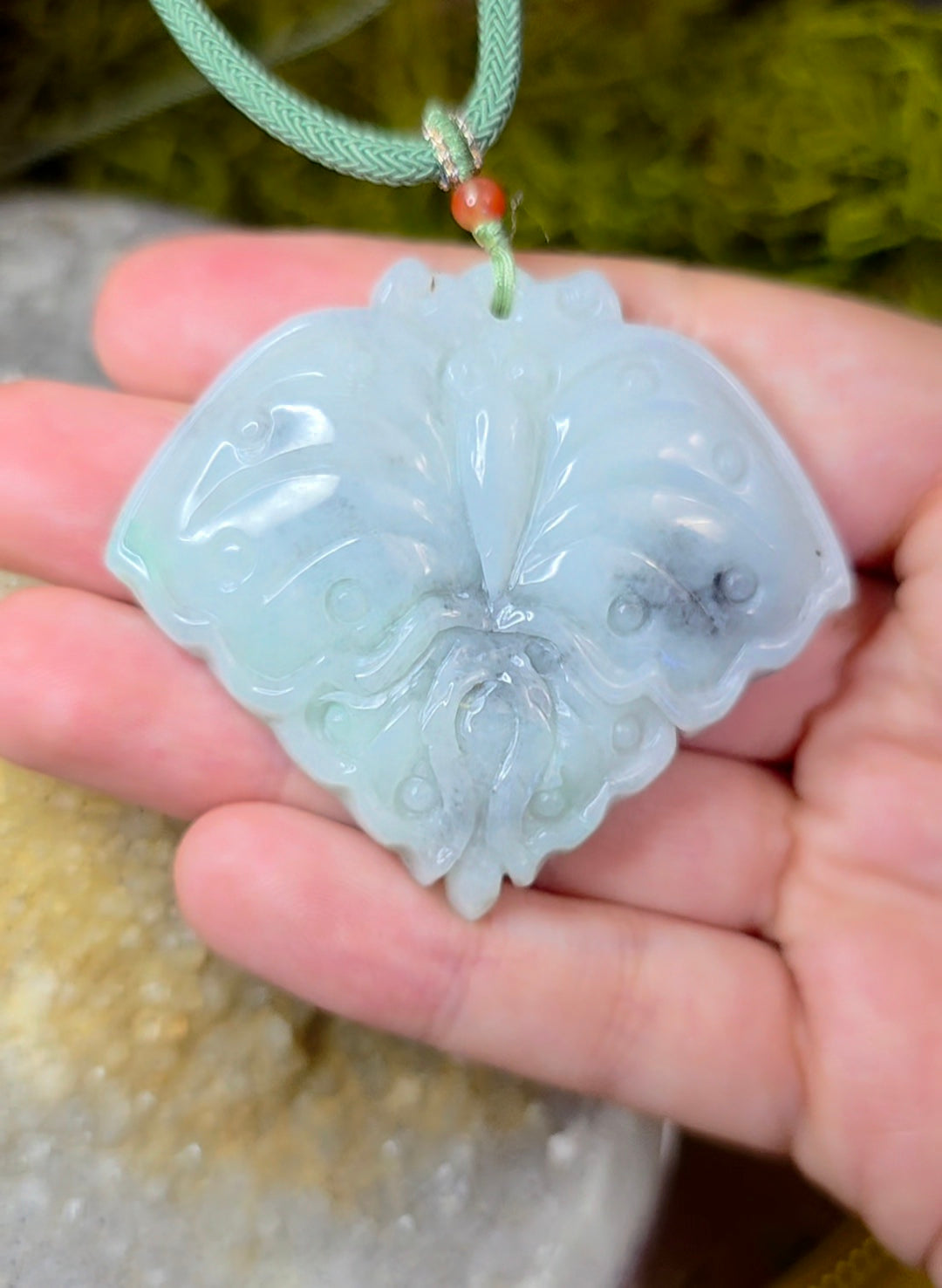 Black and Green Jadeite Moth Pendant Necklace A