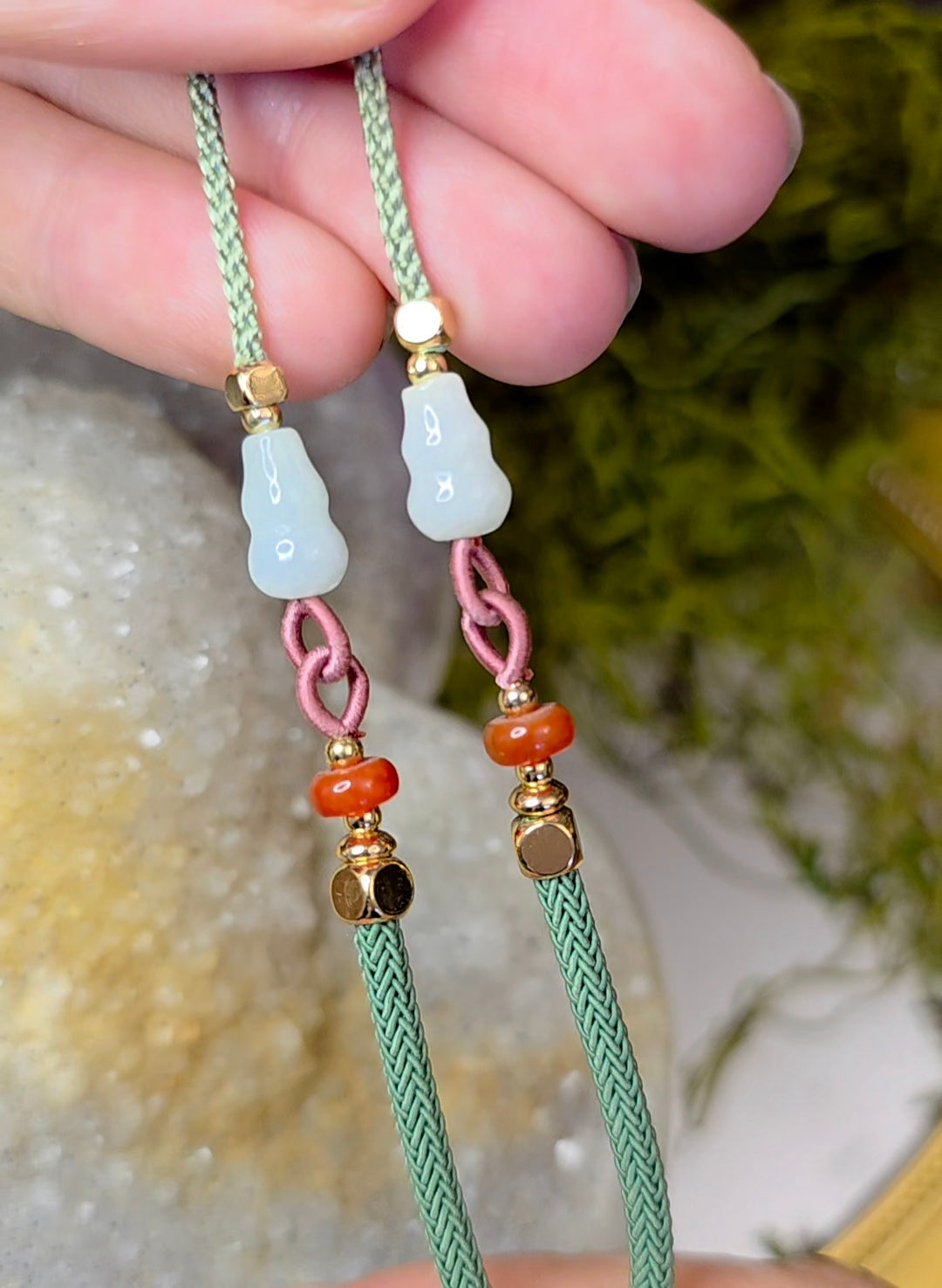 Black and Green Jadeite Moth Pendant Necklace A