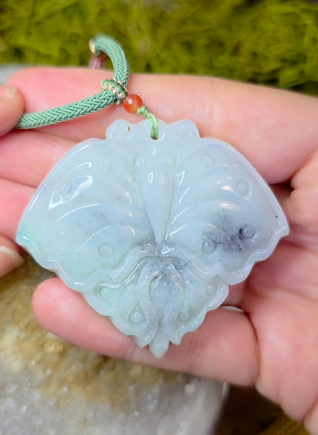 Black and Green Jadeite Moth Pendant Necklace A
