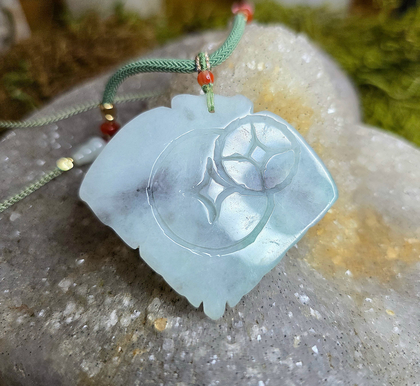 Black and Green Jadeite Moth Pendant Necklace A