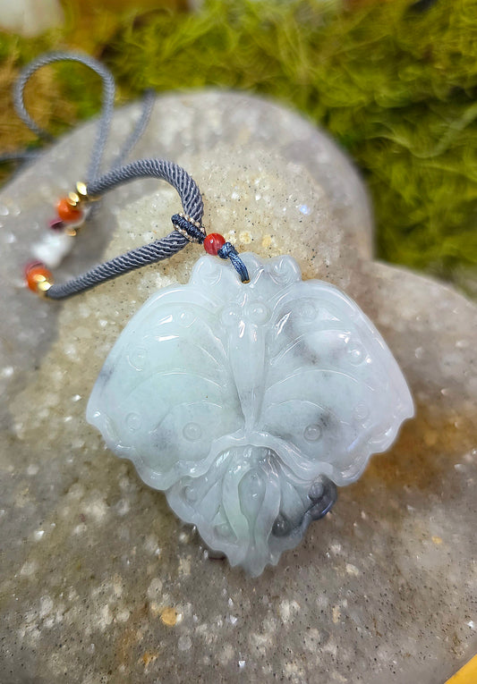 Black and Green Jadeite Moth Pendant Necklace B