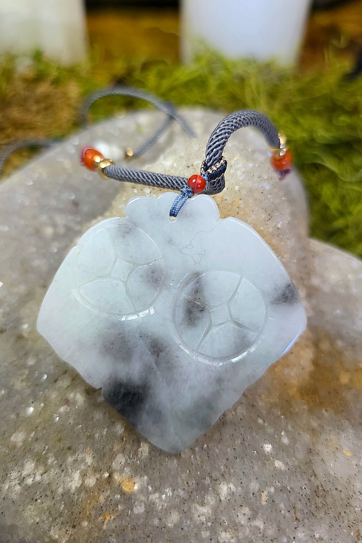 Black and Green Jadeite Moth Pendant Necklace B