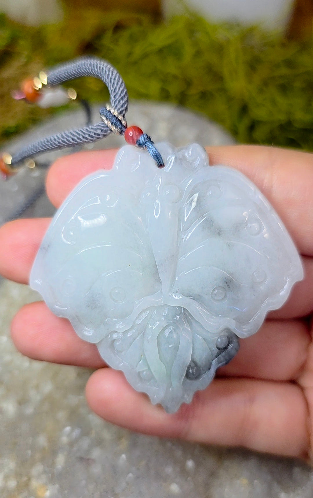 Black and Green Jadeite Moth Pendant Necklace B