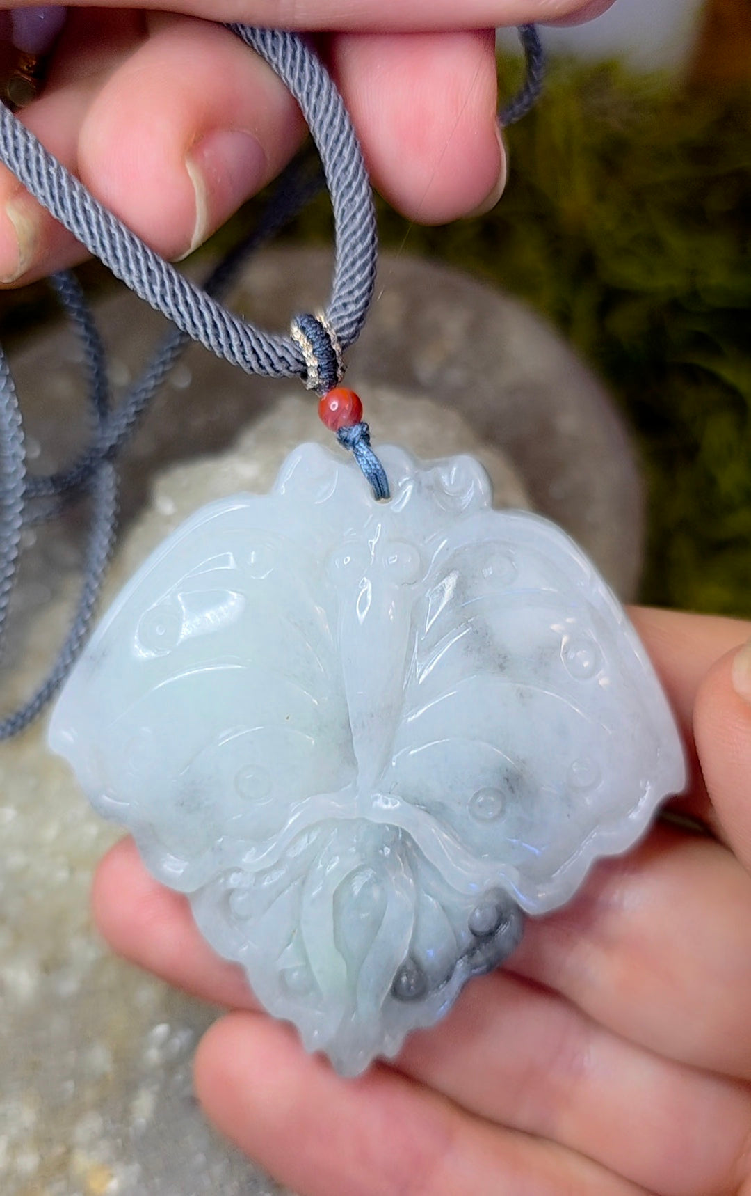 Black and Green Jadeite Moth Pendant Necklace B