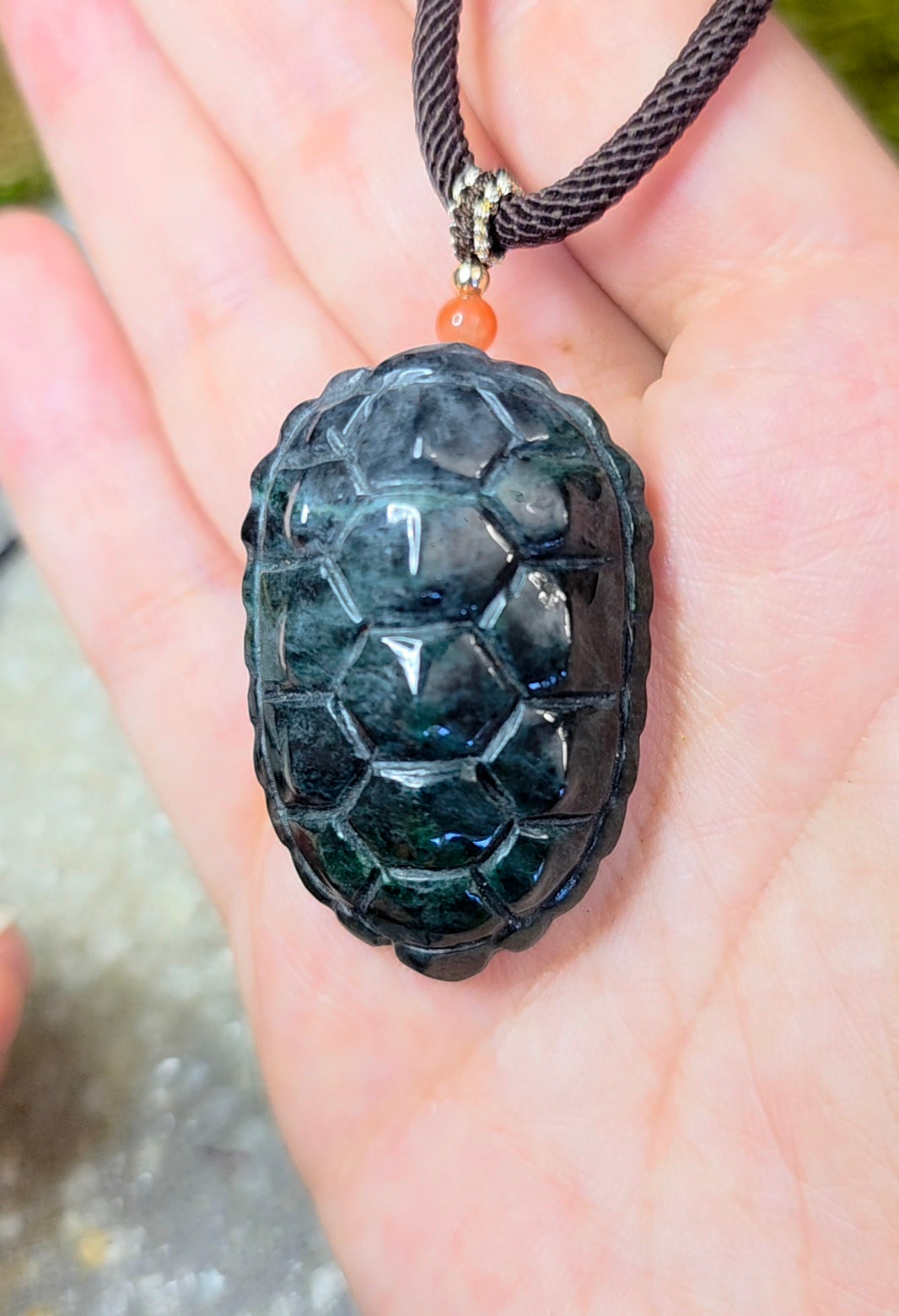 Green Jadeite Turtle Shell Pendant Necklace