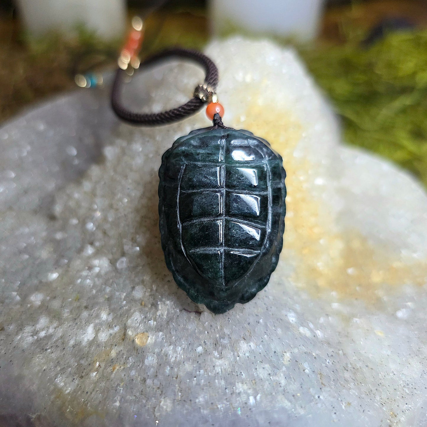 Green Jadeite Turtle Shell Pendant Necklace