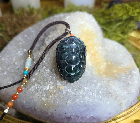 Green Jadeite Turtle Shell Pendant Necklace