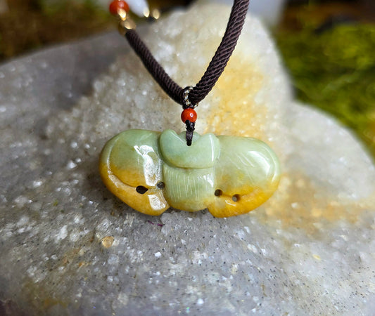 Two Tone Jadeite Bat Pendant Necklace