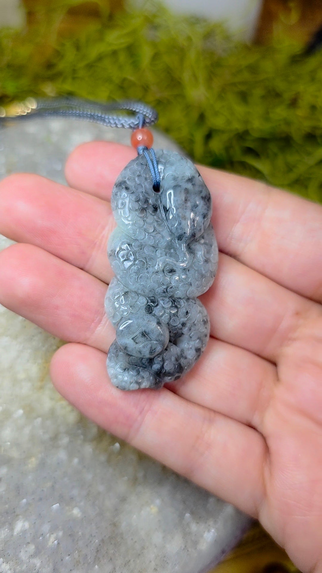 Black and White Jadeite Snake Pendant Necklace