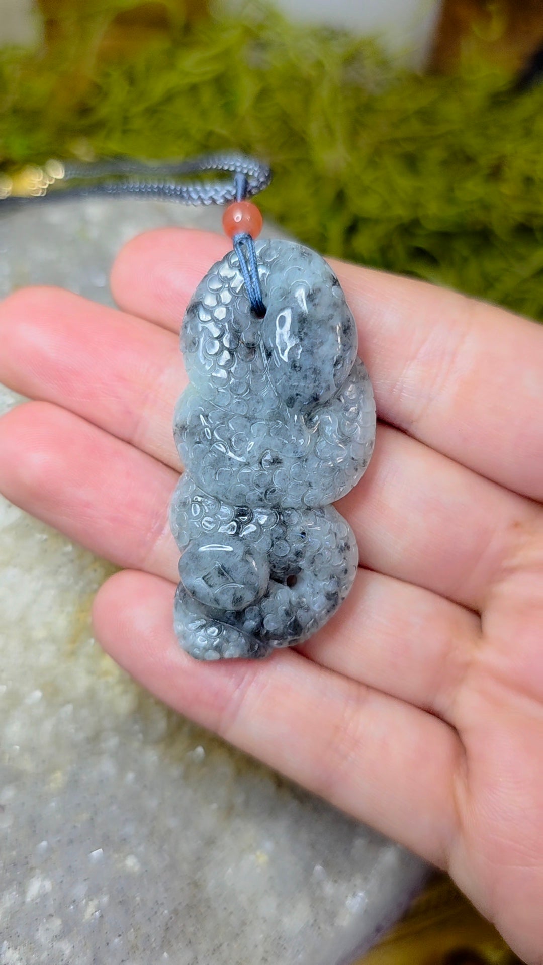 Black and White Jadeite Snake Pendant Necklace